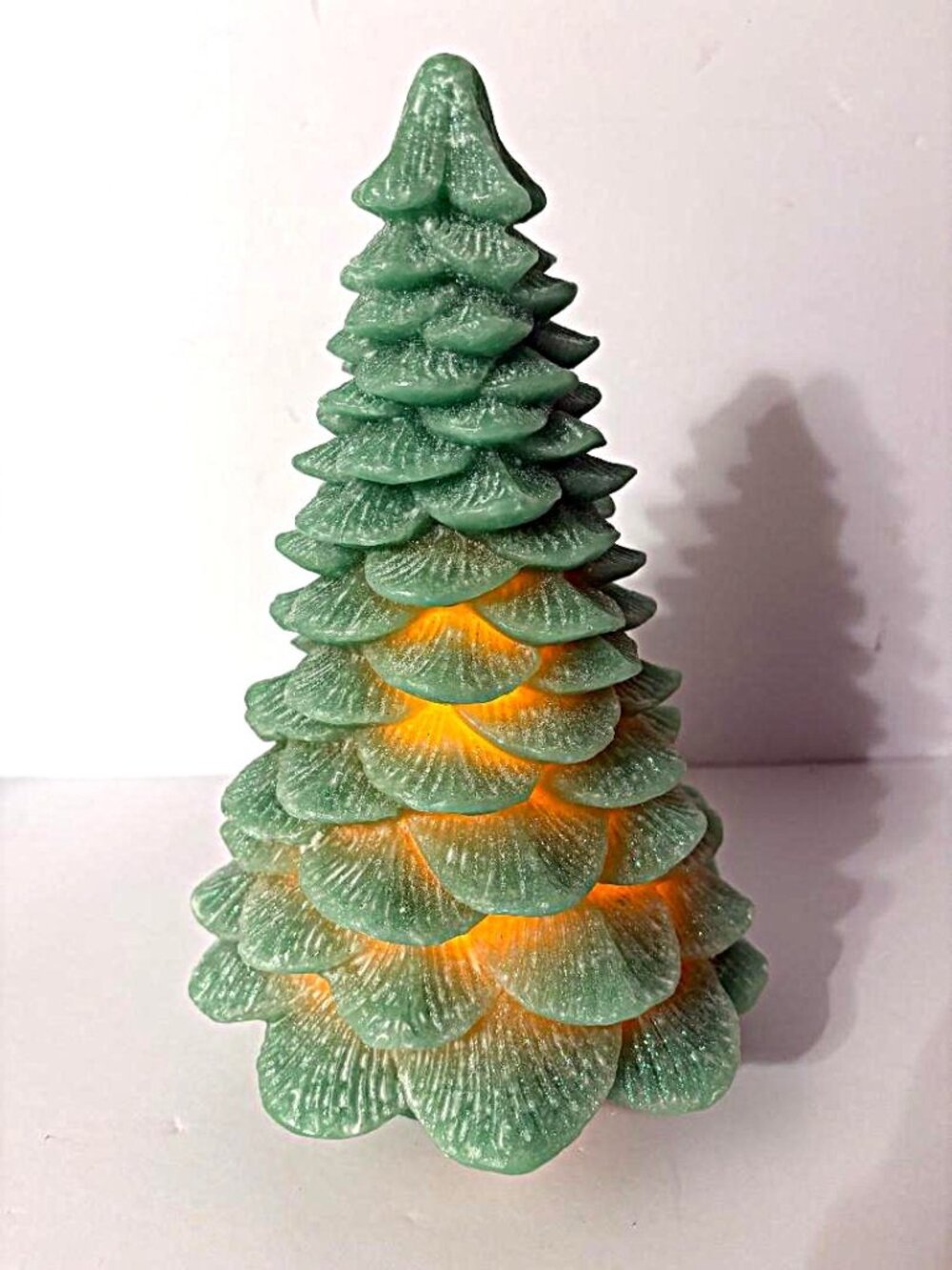 Sparkling Battery Operated Lighted 10.5" Wax Christmas Tree Figurine w/timer